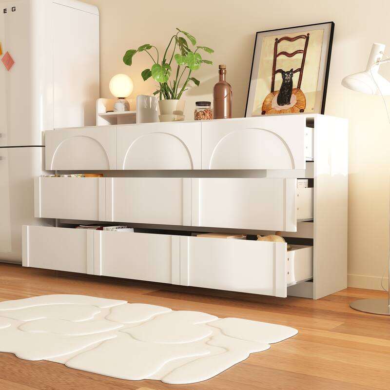 White 9-Drawer Dresser with Modern Design and Safety Features