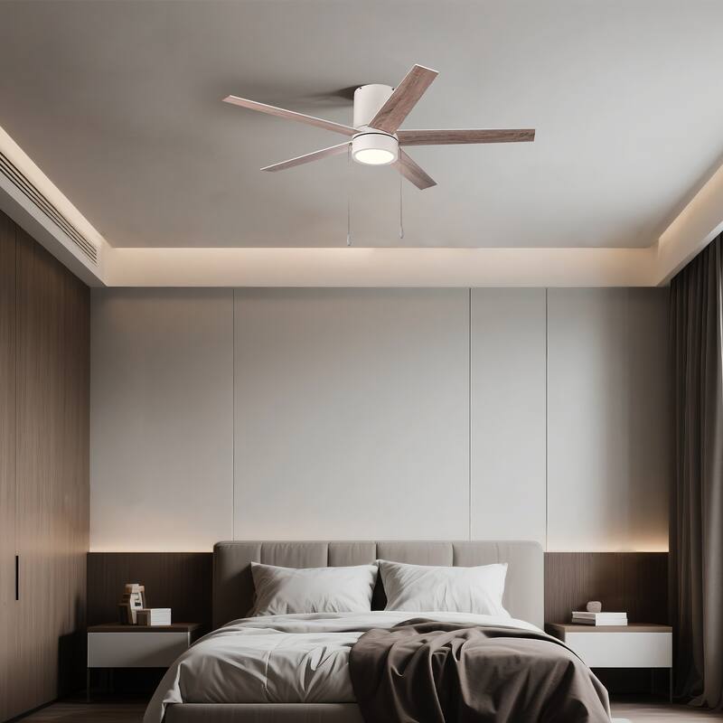 52 in. Indoor Flush Mount Ceiling Fan with 5 Blades & 18W 3CCT LED - 3 Finish Options, Pull Chain Control