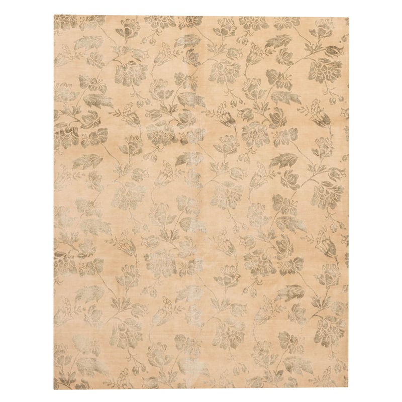 ECARPETGALLERY Hand-knotted Opulence Khaki Silk, Wool Rug - 8'0 x 10'0