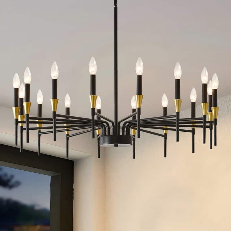 Modern Farmhouse Chandelier Black and Gold Round Candle Chandeliers - 37.64x37.64x65.35in