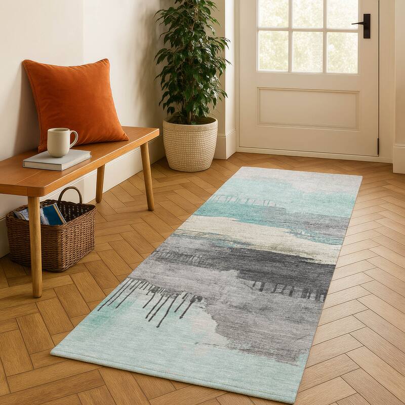 Premium Washable Super Soft Modern Glam Mayfield Rug - Teal - 2'3" x 7'6"