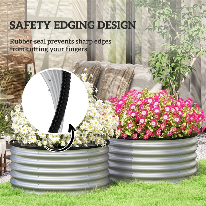 Silver Galvanized Steel Raised Garden Beds Set of 2 with Drainage - 35.5" Dia x 17" H