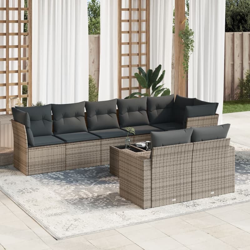 vidaXL Garden Sofa Set Grey PE rattan, powder-coated steel, tempered glass - 21.7 x 21.7 x 14.6