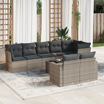 vidaXL Garden Sofa Set Grey PE rattan, powder-coated steel, tempered glass - 21.7 x 21.7 x 14.6