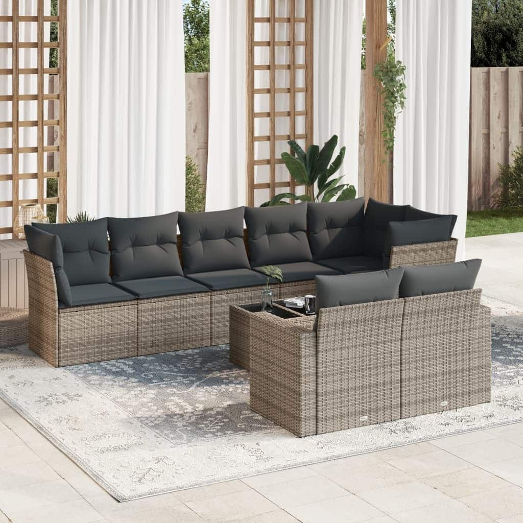 vidaXL Garden Sofa Set Grey PE rattan, powder-coated steel, tempered glass - 21.7 x 21.7 x 14.6