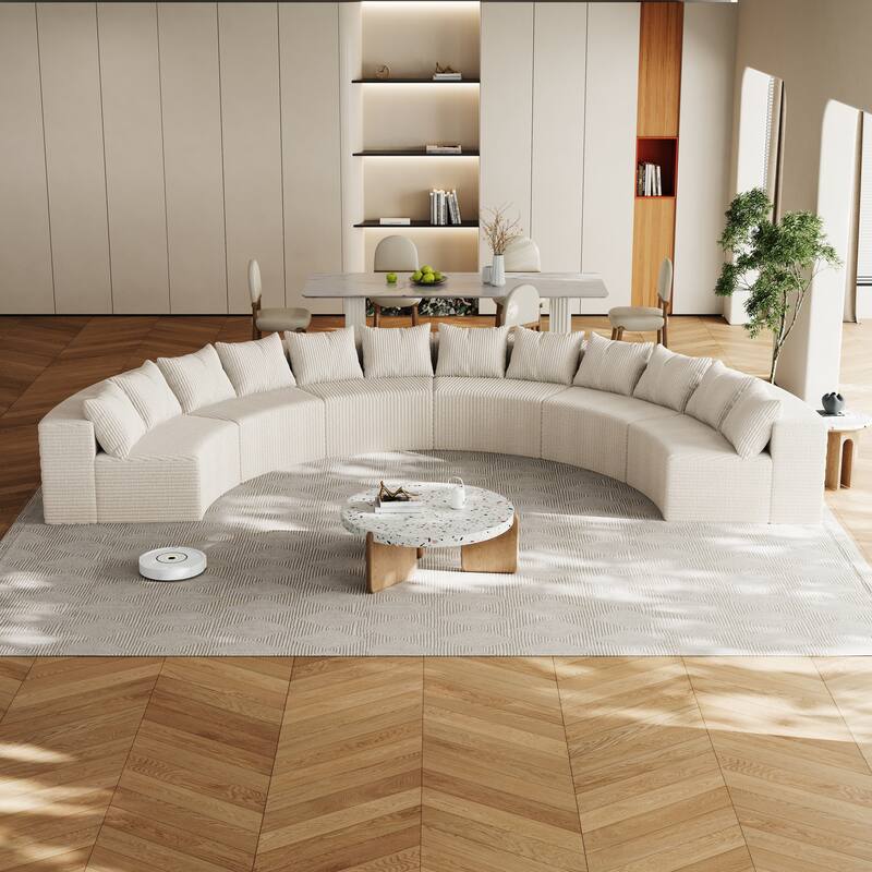 Oversized Curved Sectional Sofa Semi Circula Modular Couch Corduroy Upholstered Single Sofa Set of 6 - Free Collocation