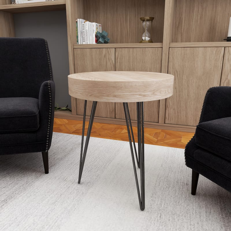 Wooden Round Accent Table with Black Metal Hairpin Legs - Brown - Roche River Decor