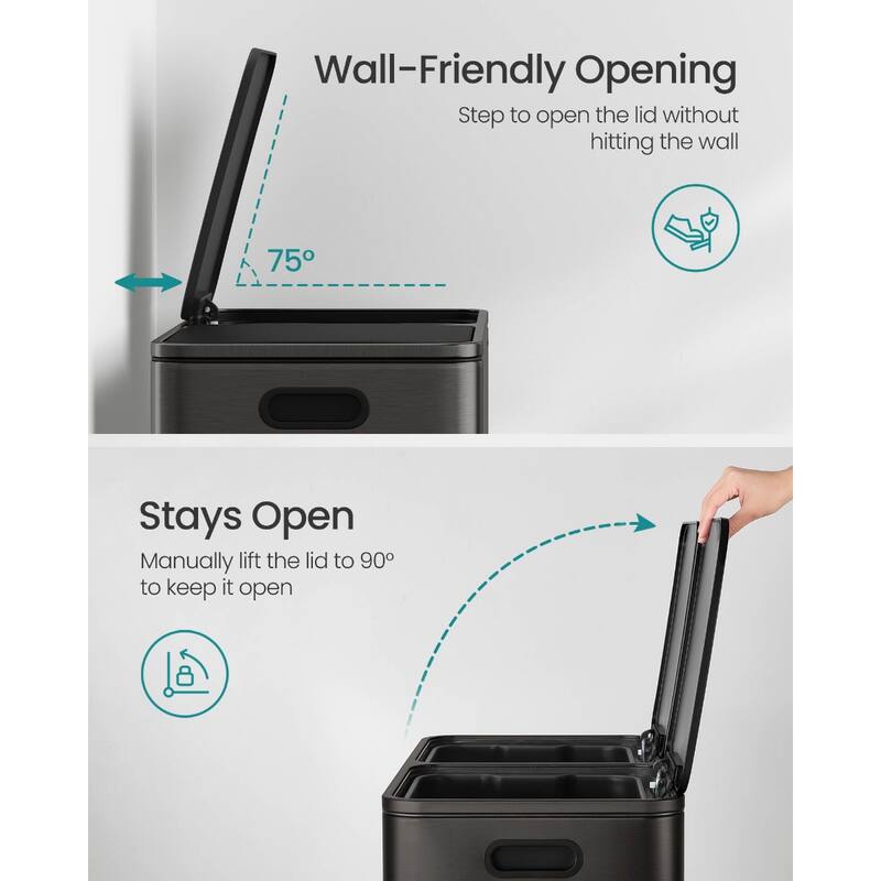 Stainless Steel Dual Trash Can with Soft-Close Lid and Pedals