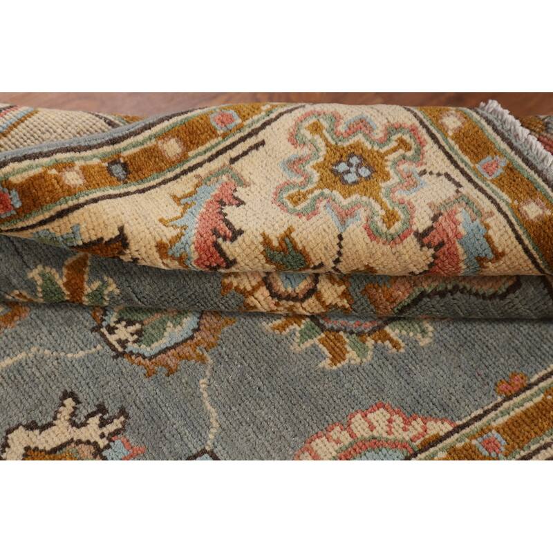 Gray Floral Oushak Accent Rug Handmade Wool Carpet - 3'4" x 4'9"