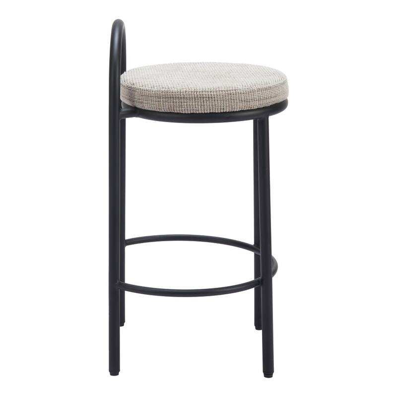 HomeRoots Set of Two 26" Beige and Black Chenille and Steel Low Back Counter Height Bar Chairs