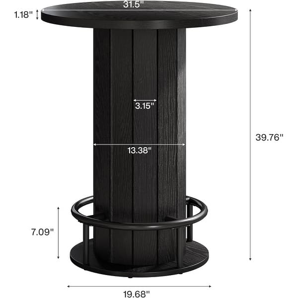 dimension image slide 2 of 3, 39.4 Inches Wood Round Bar Table, Bistro Pub Table with Metal Ring Footrest