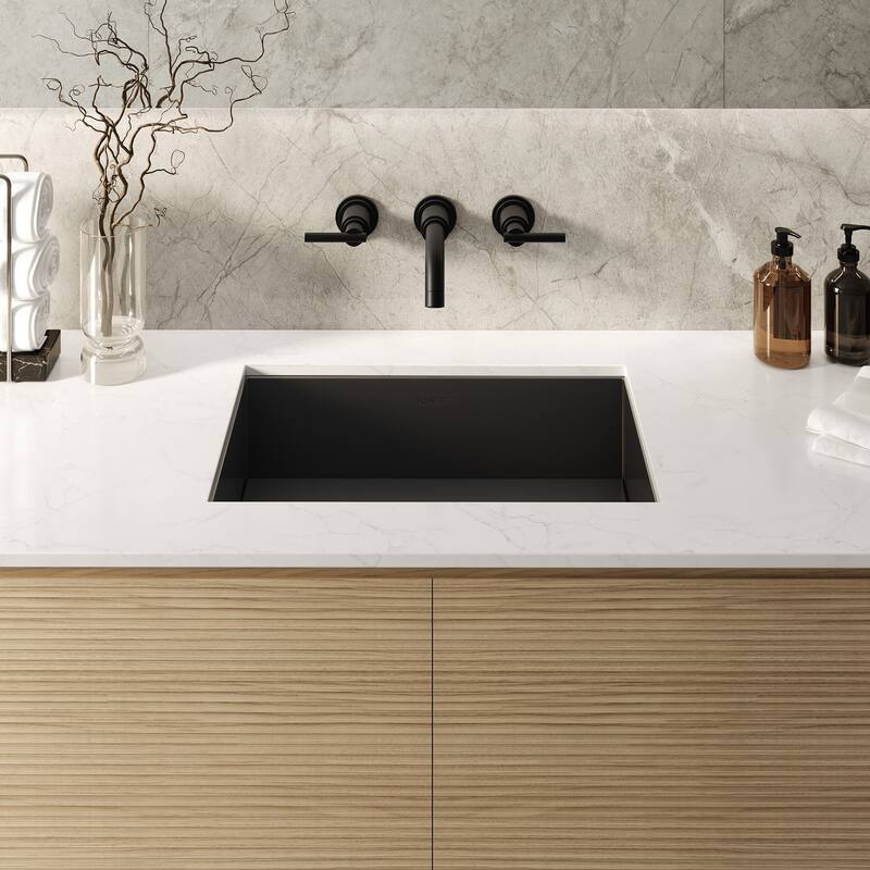 Ruvati 20 x 14 inch Gunmetal Black Stainless Steel Undermount Ramp Bathroom Sink - RVH6140BL