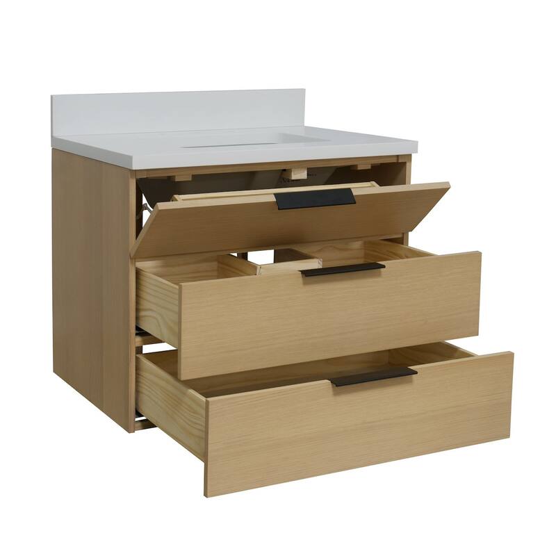 KitchenBathCollection Oslo 30" Floating Wall-Mounted Bathroom Vanity with Matte White Top