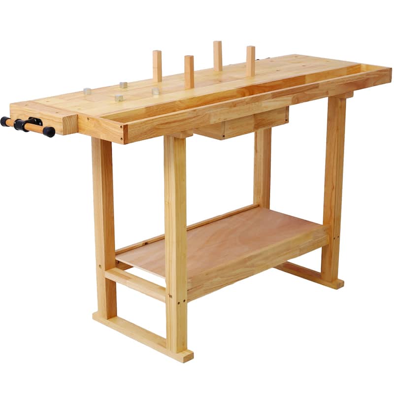 55-Inch Wood Workbench, Wooden Workbench for Garage Workshop and Home