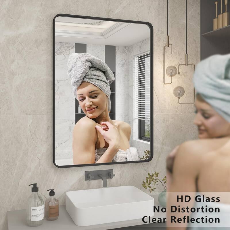 24x36 Inch Black Aluminium Frame Bathroom Mirror, for Living Room Bedroom Cloakroom