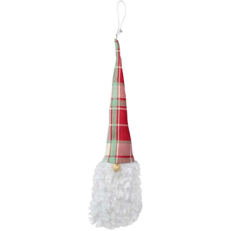 11" Plaid Green and Red Santa Head With a Warm Hat Christmas Ornament