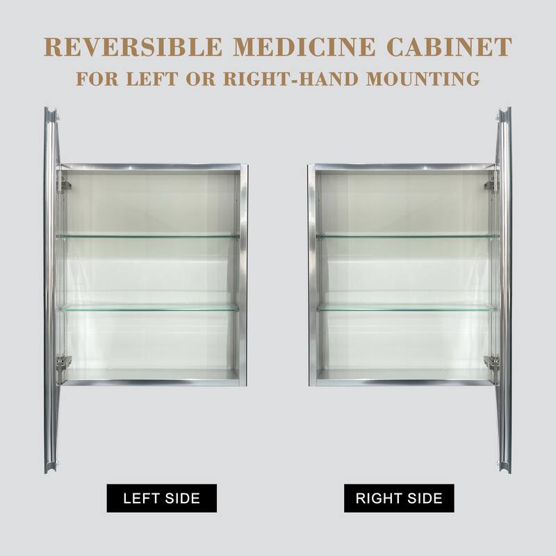 20x26 Inch Aluminum Medicine Cabinet with Mirror, Recessed or Surface Mount, Adjustable Glass Shelves Bathroom