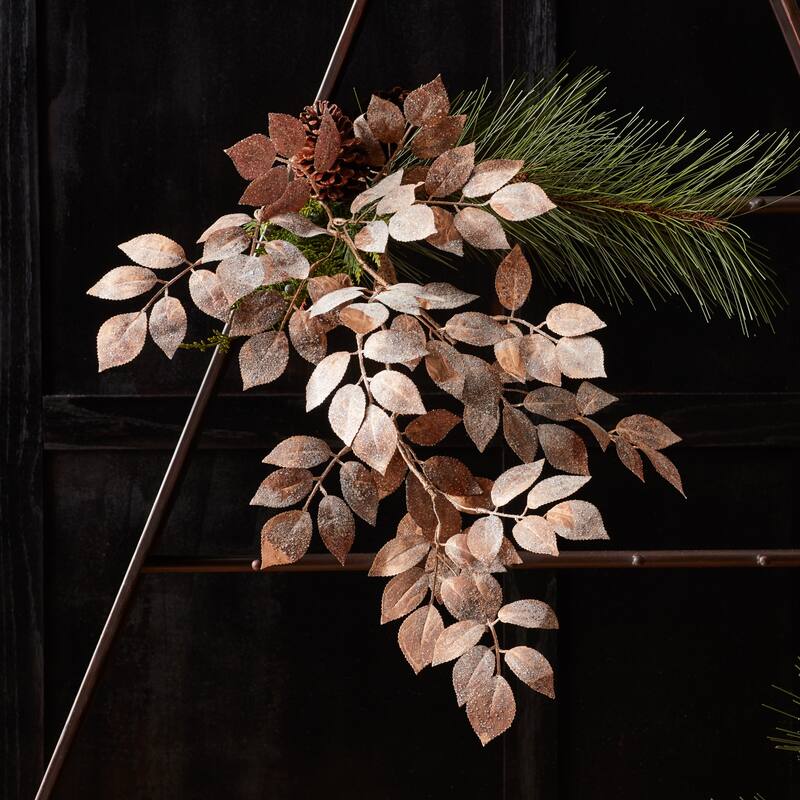 Glittered Velvet Leaf Spray (Set of 2) - N/A