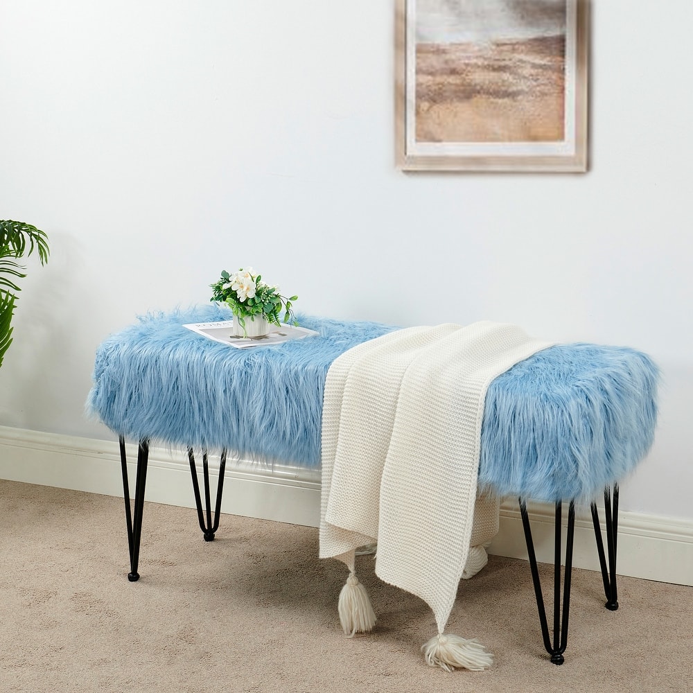 Home Soft Things Mongolian Fauxfur Ottoman 46"x16"x22" with Table Legs