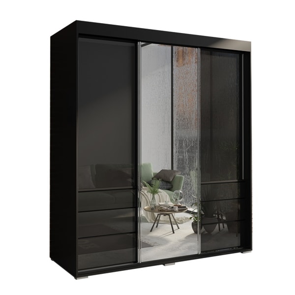 Monaco 3 Door Modern 71" Wardrobe with Mirror. Opens flyout.