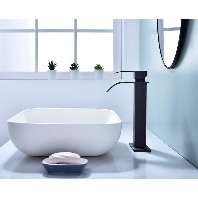 Waterfall Bathroom Sink Single Handle Faucet with Pop Up Drain, No Overflow, Corrosion and Rust Resistant
