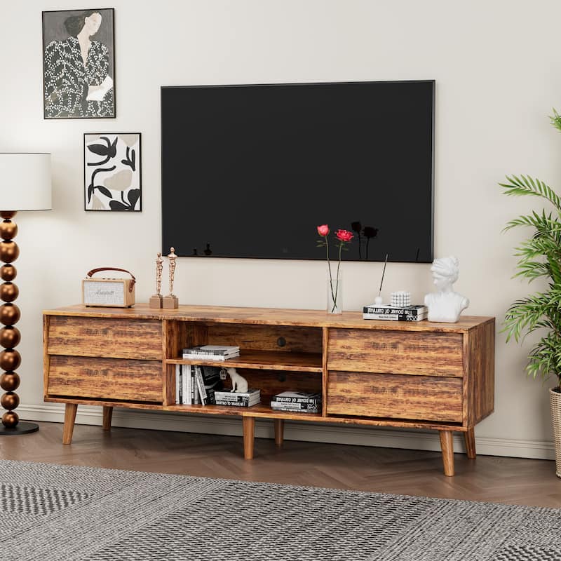 63'' TV Stand with Bevel Design, 4 Drawers and 2 Shelves, Entertainment Center for Living Room or Bedroom