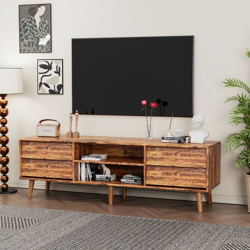 Bevel Design Wood TV Stand with Drawers, Entertainment Center for Living Room
