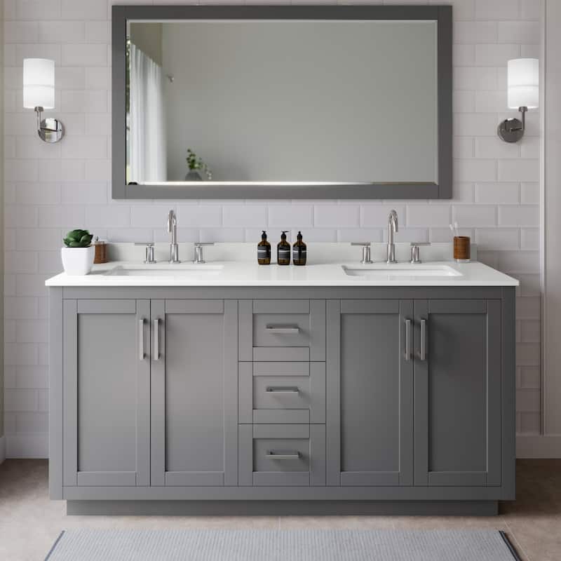 Wyndham Collection WCF292966D-QTZ-US3M58 Miranda 66" Free Standing - Dark Gray / White Quartz Top / Brushed Nickel