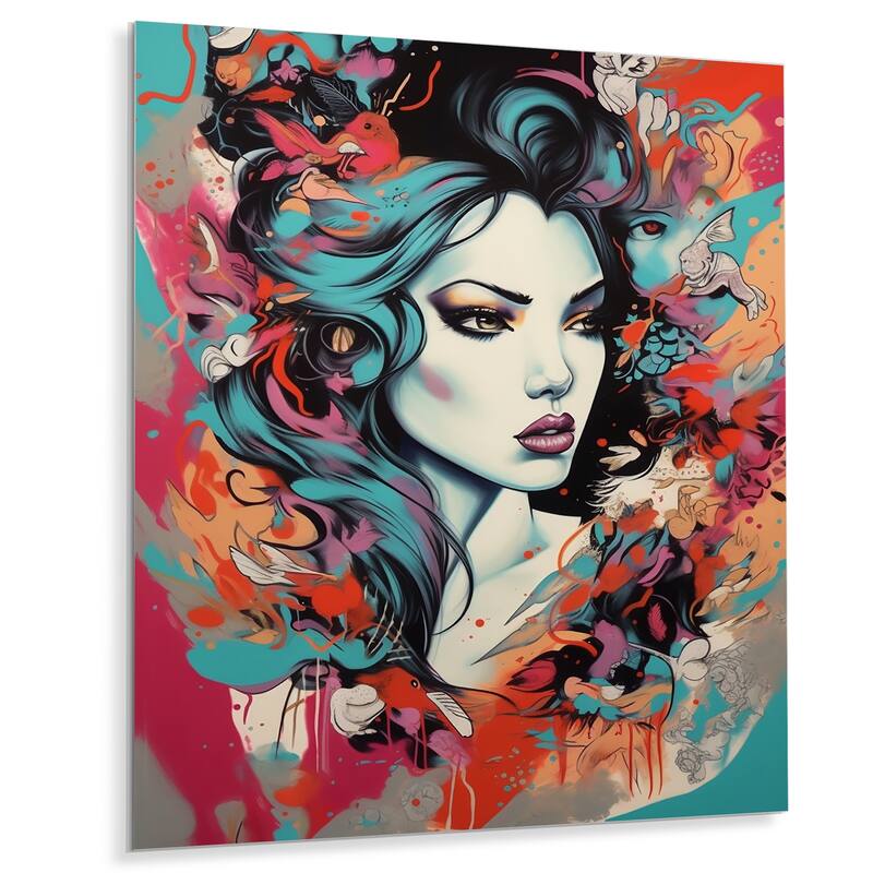 Designart "Female Pop Art Portrait VI" Modern Woman Metal Wall Art