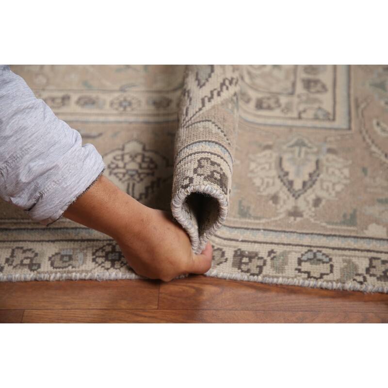 Hand Knotted Oriental 100% Wool Carpet Traditional Floral Beige & Ivories Tabriz Area Rug - 12' 7'' X 10' 0''