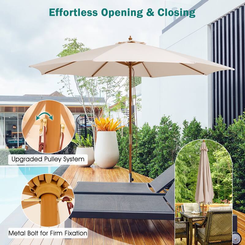Gymax 10FT Patio Umbrella Table Market Umbrella w/ 8 Bamboo Ribs