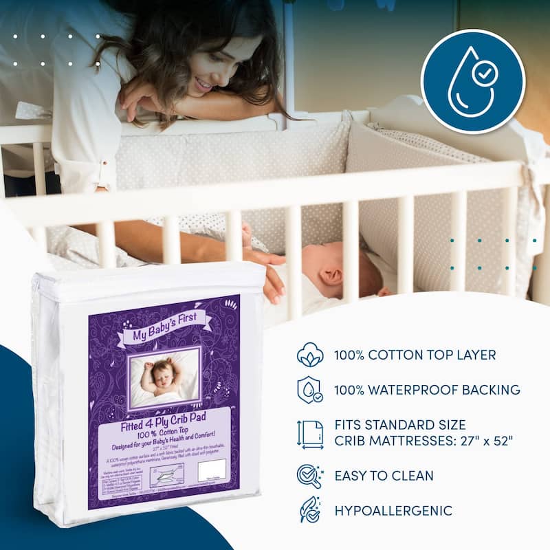 My Baby's First Sateen Waterproof Crib Mattress Pad - 100% Cotton Top, Hypoallergenic, Fits Crib Mattresses 27" x 52"