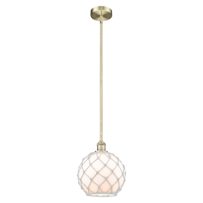 Innovations Lighting Endless Possibilities Edison - Farmhouse Rope - 1 Light 10" Stem Hung Mini Pendant - Antique Brass/White Glass with White Rope