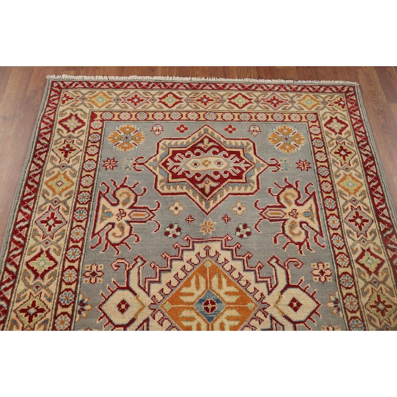 Kazak Accent Rug Handmade Traditional Grey Wool Carpet - 4'1" x 6'0"
