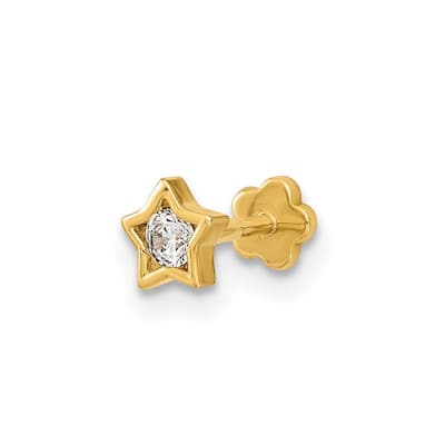Curata 14k Yellow Gold 19g Internally Threaded Cubic Zirconia Star Labret Cartilage Stud (4.82x 9.17mm)