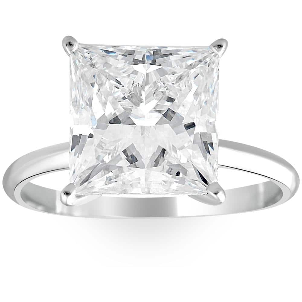 I/VS 5Ct Princess Cut Solitaire Diamond 14k White Gold Engagement Ring Lab Grown