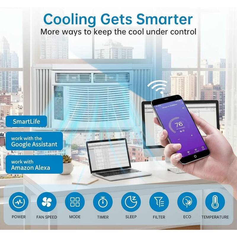 6000 BTU Window Air Conditioner, Fast Cooling to 250Sq.Ft., Remote & App Control