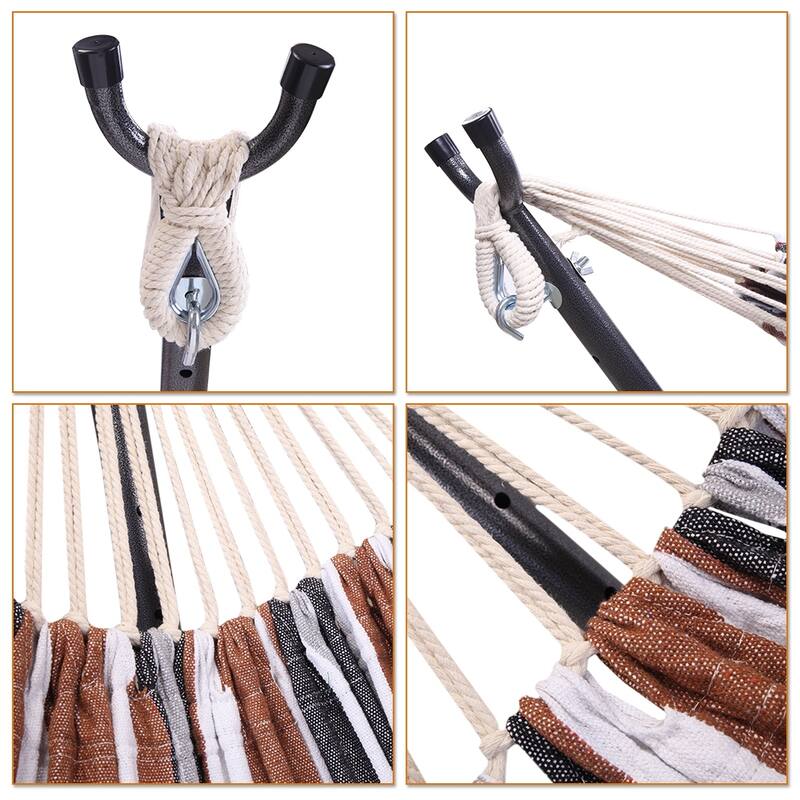Portable Outdoor Polyester Hammock Set Black Background & Silver Flower & Colorful - 78.74 x 55.12