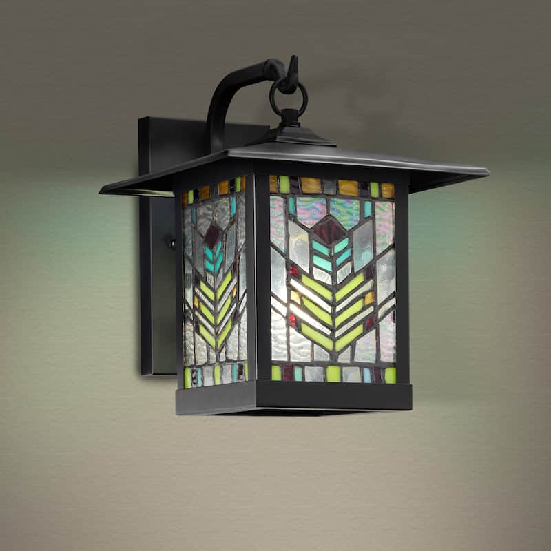 River of Goods Multicolor Stained Glass Black 1-Light Outdoor Lantern Wall Sconce - 10.75" x 9" x 11.75"
