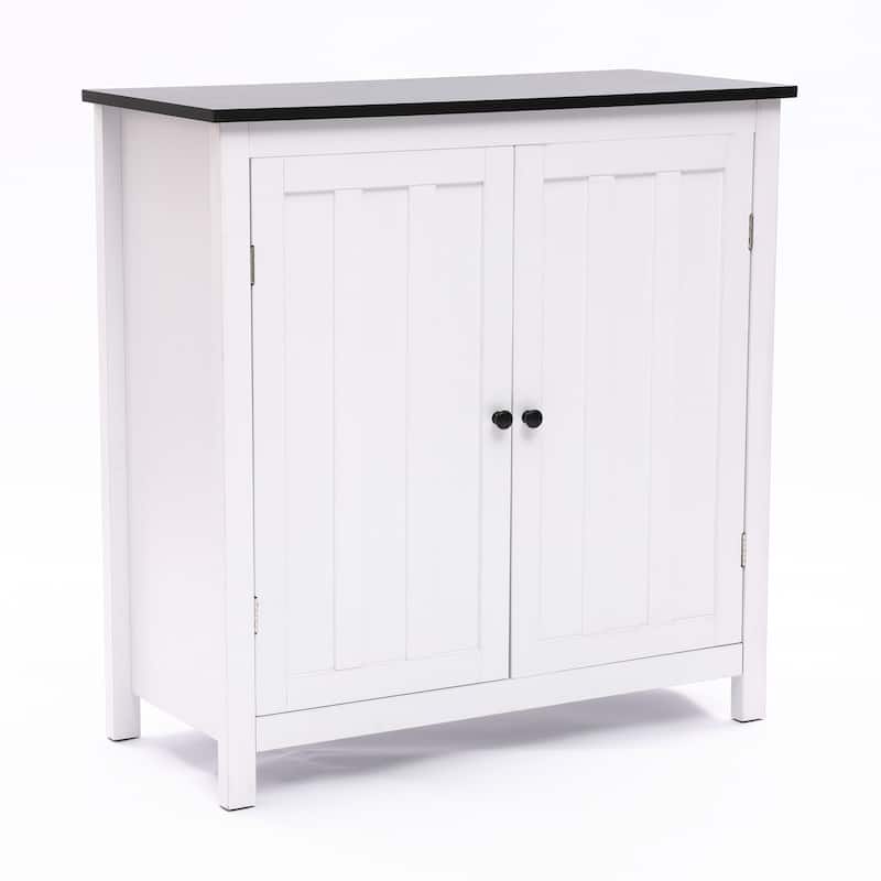 White MDF Wood 2-Door Bathroom Storage Cabinet with an Adjustable Shelf - 32.3" H x 31.5" W x 14.6" D