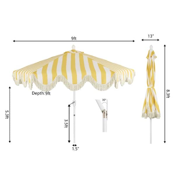dimension image slide 17 of 20, 9ft Tassel Patio Umbrella Auto-Tilt, Crank , by JONATHAN Y