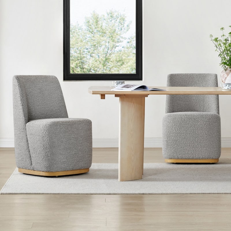 Brian Modern Dining Chairs with Casters&Wood Base Set of 2