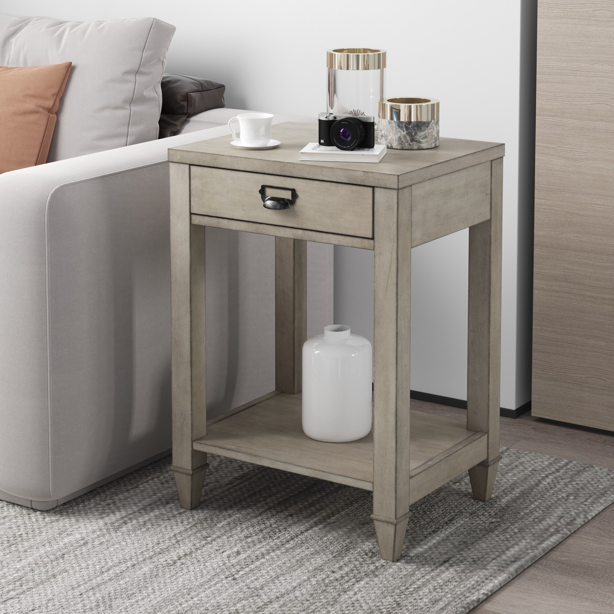 Wooden Square Side Table with Drawer