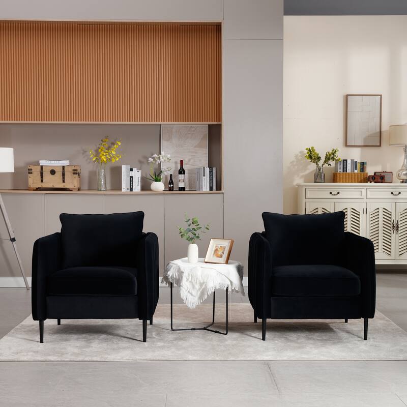 Mid-Century Modern Armchair with 1 Pillow and Metal Legs for Bedroom