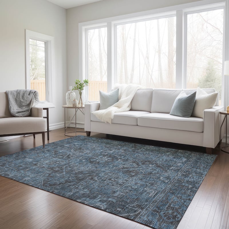 Machine Washable Indoor/ Outdoor Traditional Persian Chantille Rug - Navy - 3' x 5'