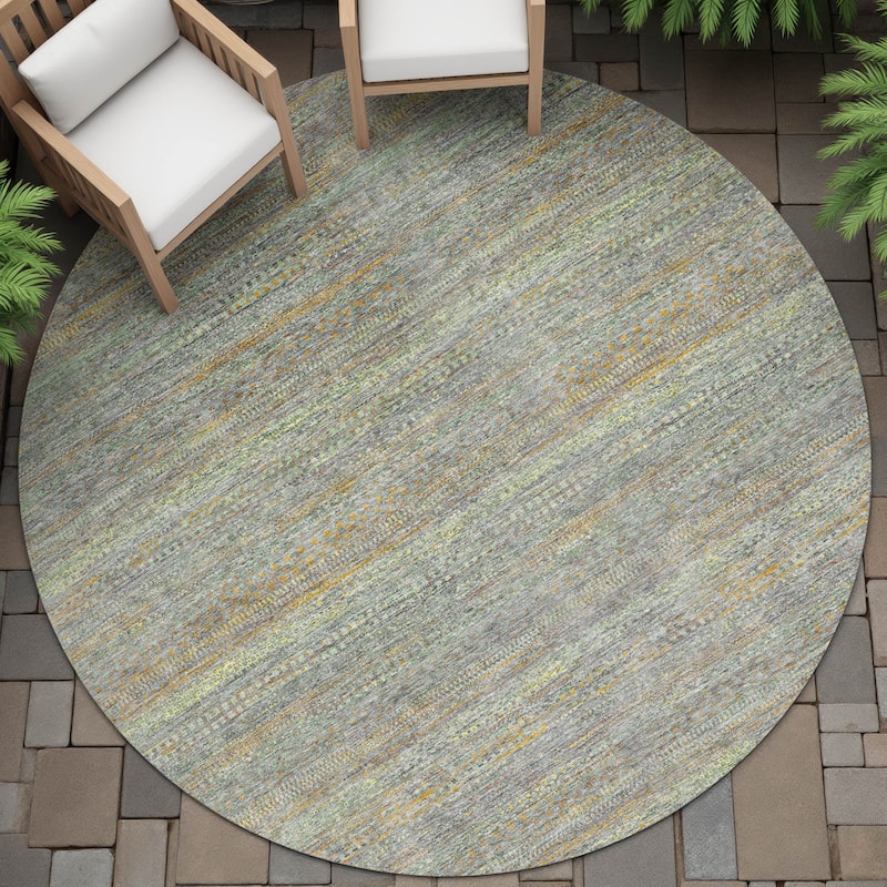Machine Washable Indoor/Outdoor Modern Stripes Chantille Rug - Gray - 8' x 8'