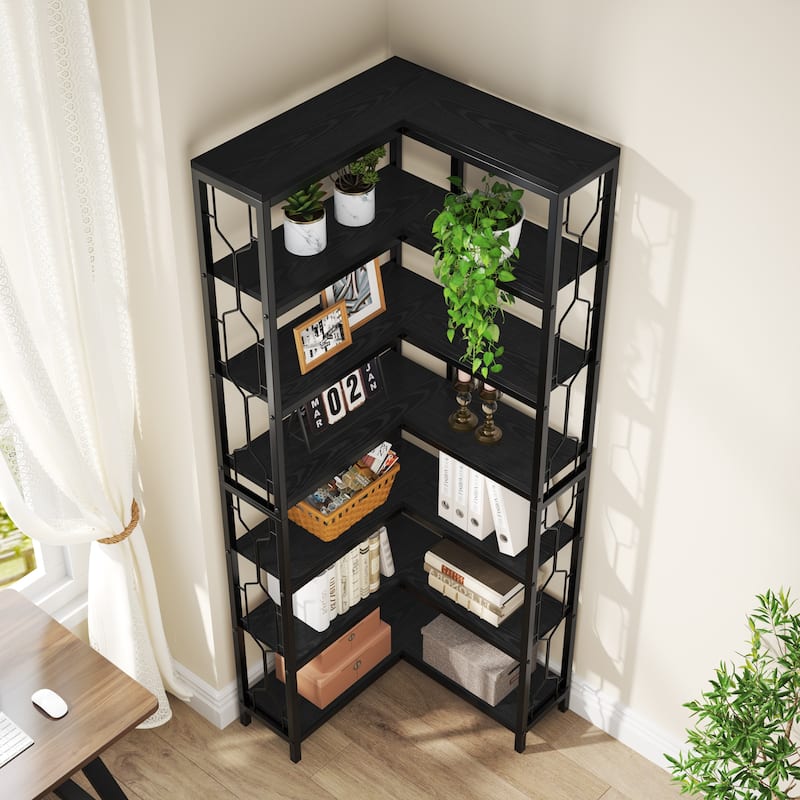7-Tier Corner Bookshelf, White Corner Shelf Modern Etagere Bookcase