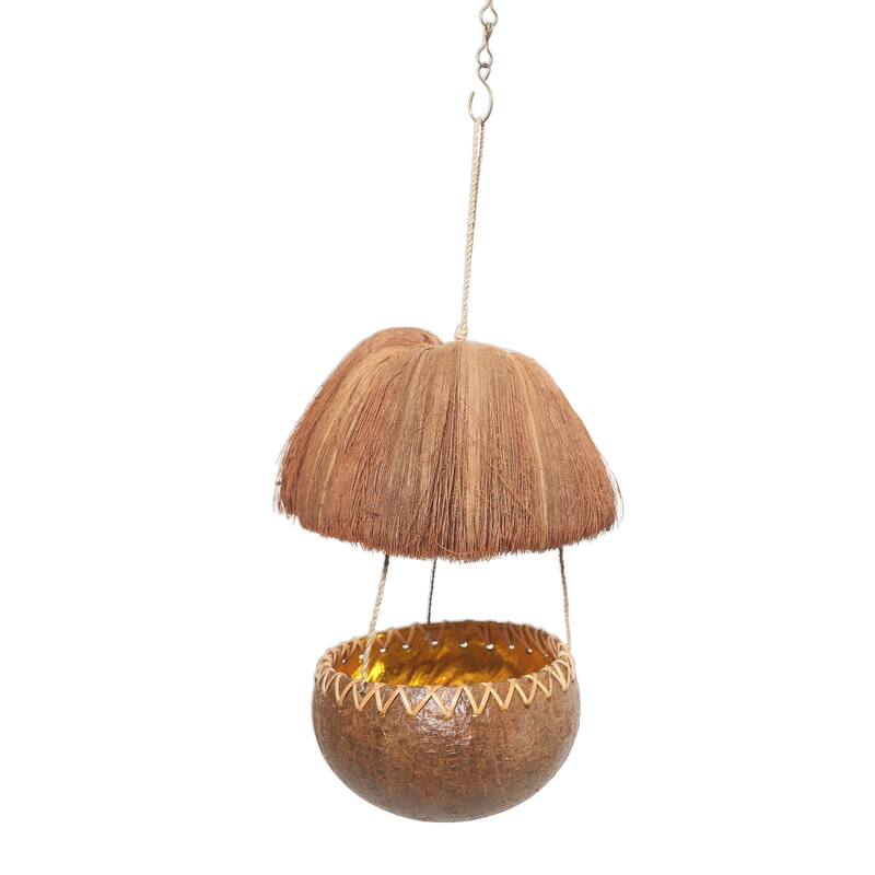 Novica Handmade Forest Hut Coconut Shell Bird Feeder