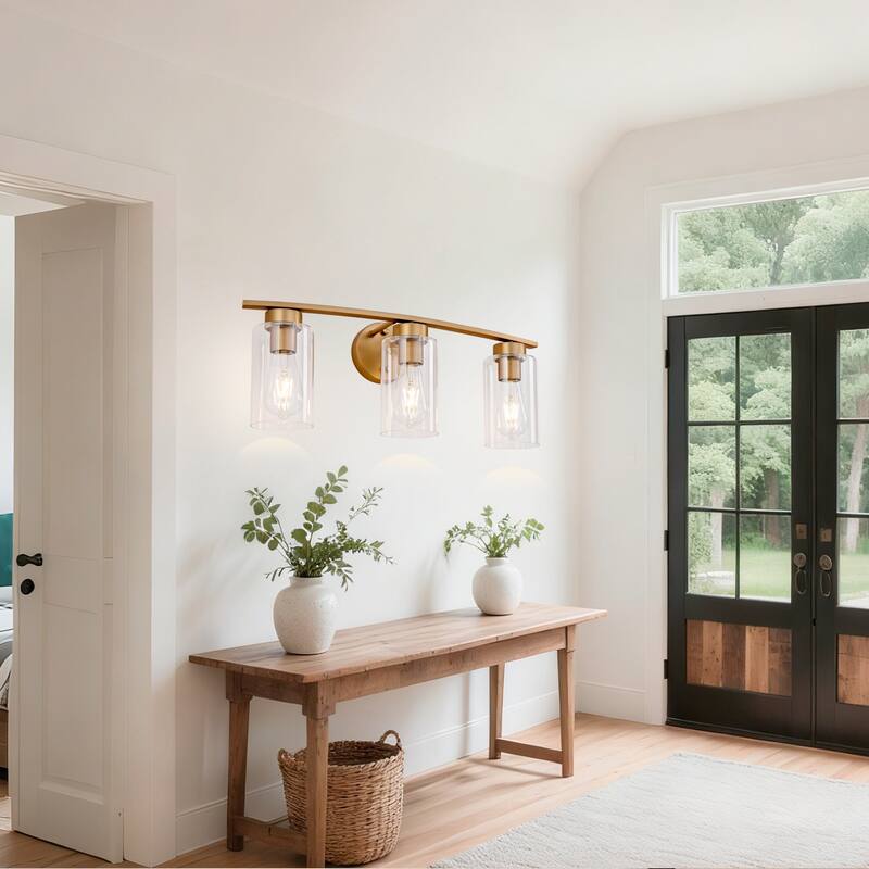 3-Light Vanity Lights, E26 Modern Bathroom Light Fixtures with Clear Glass Shade, Wall Lamps for Mirror Kitchen Hallway