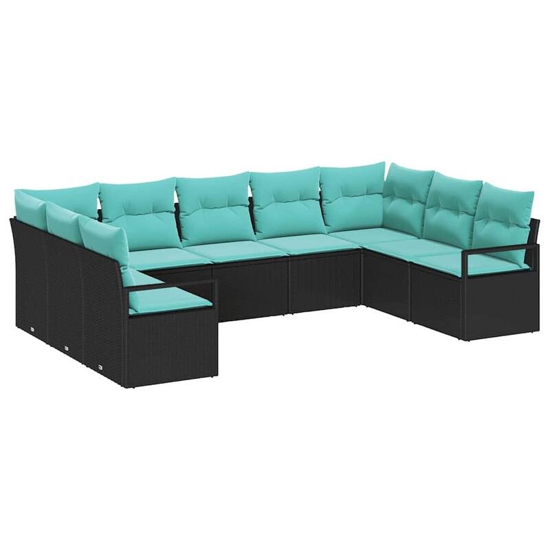 vidaXL 10 Garden Sofa Set with Cushions Black Poly Rattan - 113.8 x 69.7 x 27.2